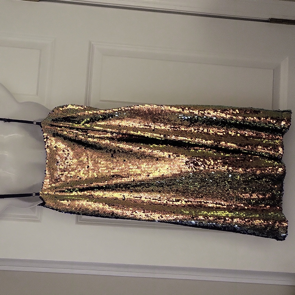 Holiday Gold Mini Party Dress - Picture 5 of 6